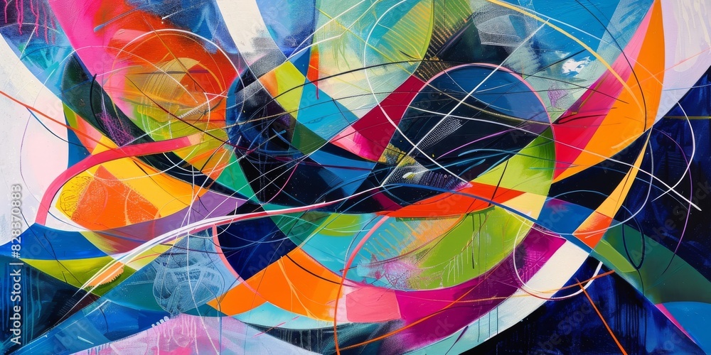 Fototapeta premium Modern Abstract Painting, Digital Artwork Background. Abstract Composition with Layered Textures and Vibrant Lines