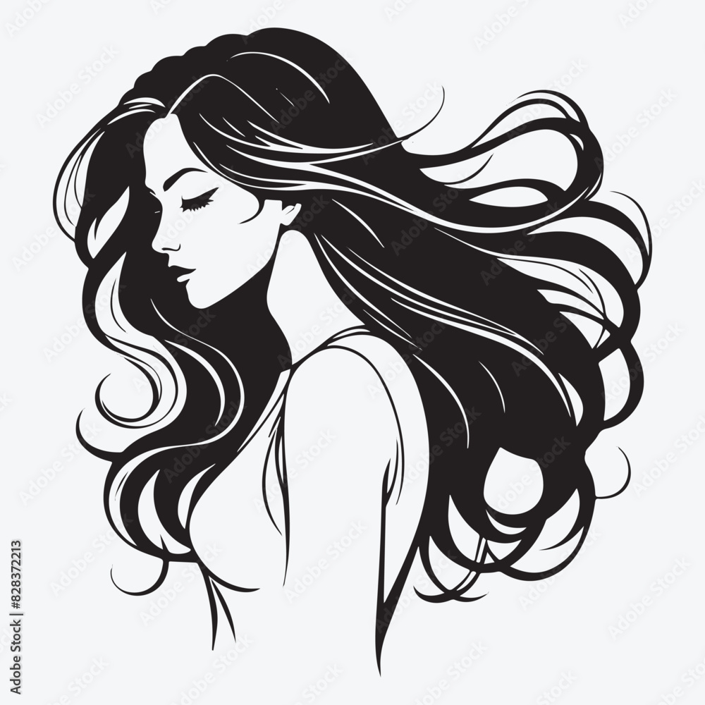 Elegant Woman Silhouette Illustration Flowing Hair Beauty Logo Elegant Woman Silhouette Illustration Flowing Hair Beauty Logo