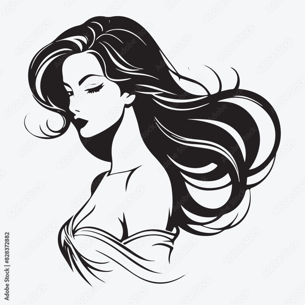 Elegant Woman Silhouette Illustration Flowing Hair Beauty Logo Elegant Woman Silhouette Illustration Flowing Hair Beauty Logo