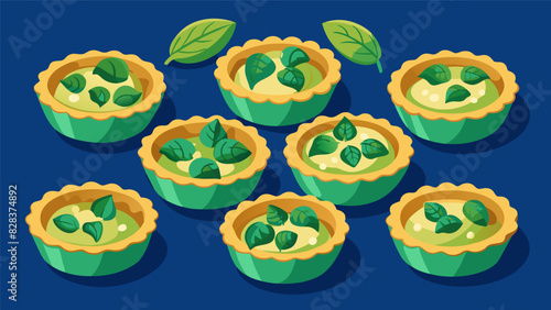 Mini quiches filled with spinach and feta cheese for a savory crunch.. Vector illustration