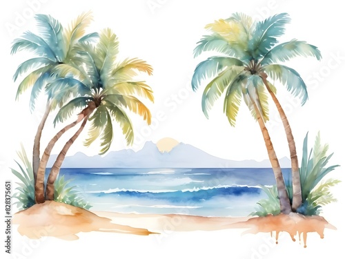 palm tree on the beach Watercolour Background generative Ai 