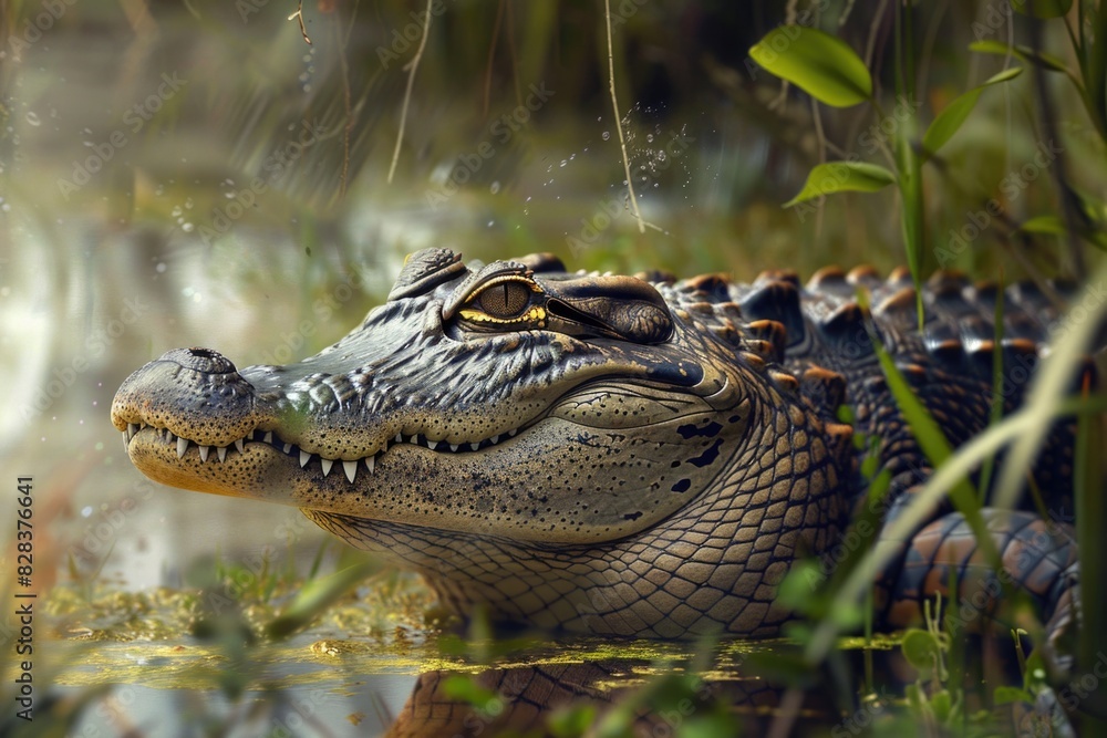 Fototapeta premium Close-up of an alligator in the water, perfect for nature and wildlife concepts