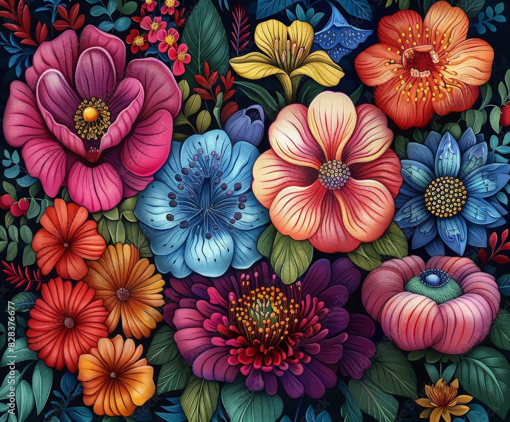 Vibrant Flowers in Full Bloom on a Dark Background Vibrant Flowers in Full Bloom on a Dark Background