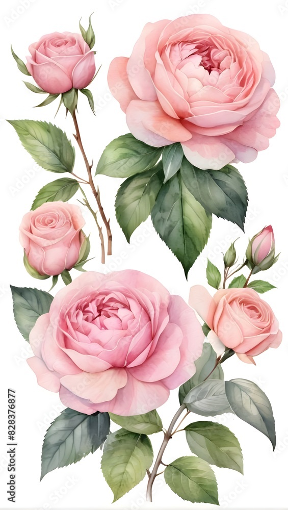 Water colour pink roses on white Background generative Ai Water colour pink roses on white Background generative Ai