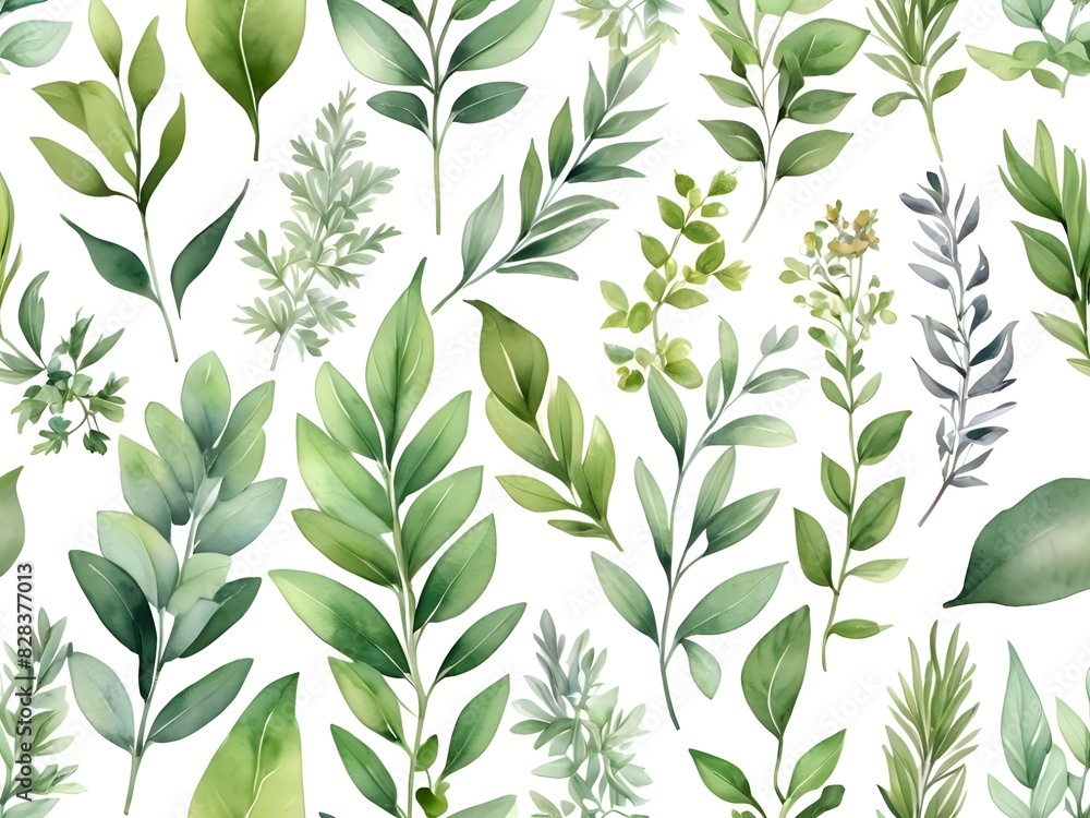 Naklejka premium seamless pattern with green leaves Background Generative Ai 