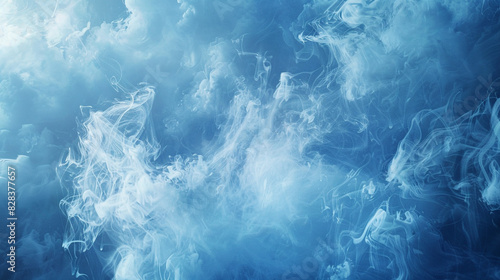 Ethereal and dreamy, sky blue smoke waves blend with celestial beauty.