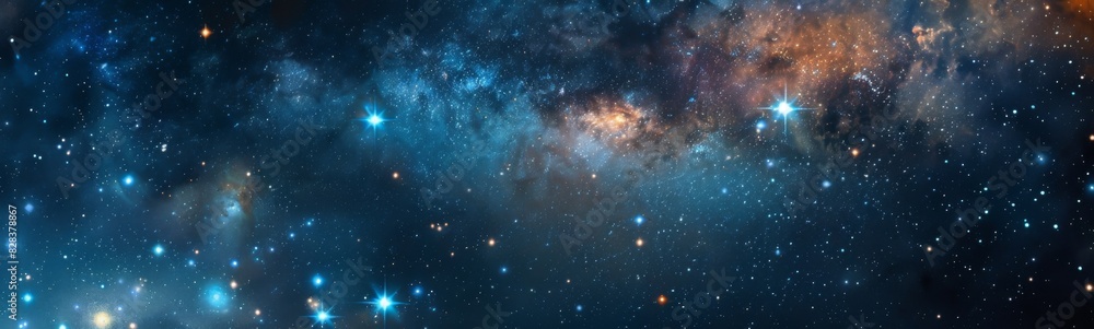 Starry sky with a cluster of stars and a bright blue nebula Starry sky with a cluster of stars and a bright blue nebula