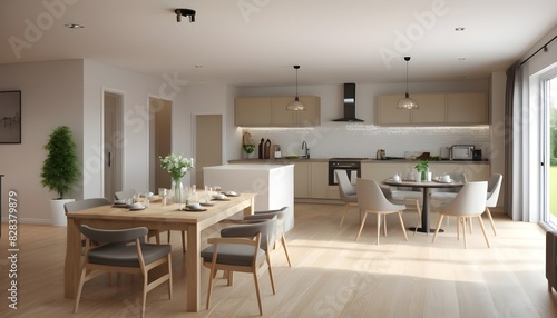 Wallpaper Mural Dining room, living and kitchen in a new open plan home, 3d rendering Torontodigital.ca