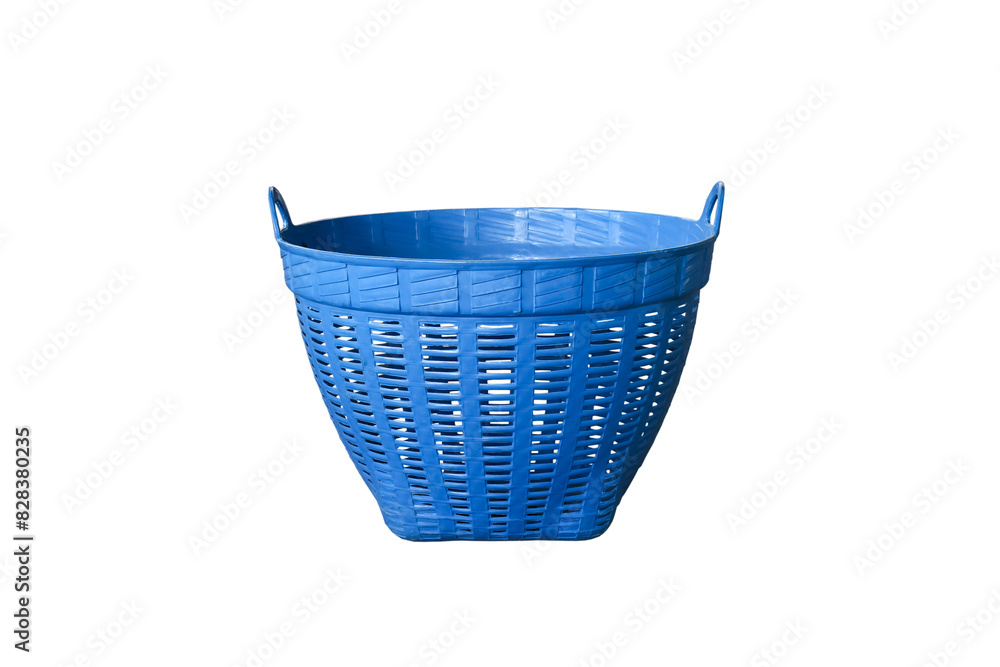 Blue plastic basket on white background, for carrying things, loading cloth for washing, laundry , putting fruit in the garden. Blue plastic basket on white background, for carrying things, loading cloth for washing, laundry , putting fruit in the garden.