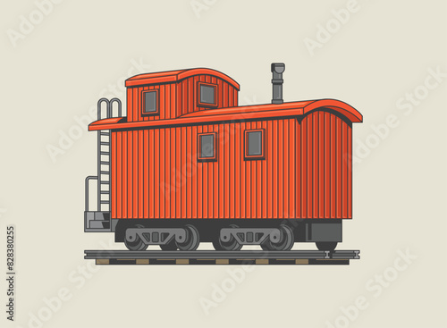 Caboose on railway vector illustration