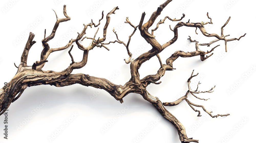 Obraz premium Dry twisted jungle branch isolated on white background