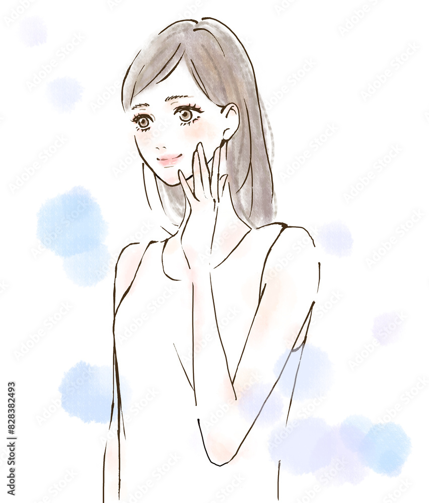 ほうれい線が消えた女性のイラスト スキンケア 手描き 美容