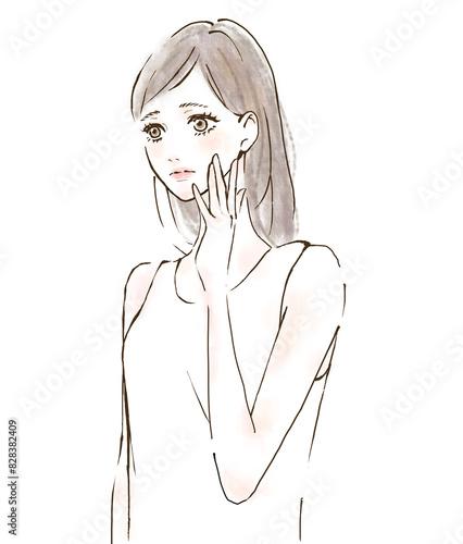ほうれい線　肌トラブルに悩む女性のイラスト　ダウンタイム