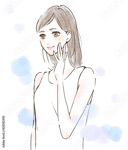 Obraz na płótnie ほうれい線が消えた女性のイラスト スキンケア 手描き 美容 w salonie