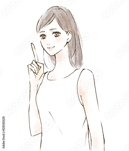 Obraz na płótnie ポイントを指差す女性のイラスト ライフスタイルとスキンケア 手描き シンプル 美容 w salonie