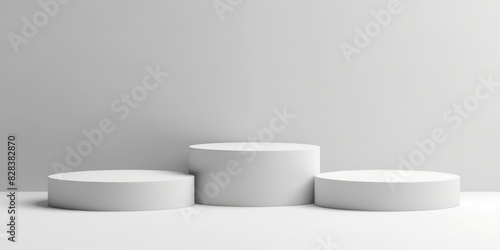3 white podiums, on a white background