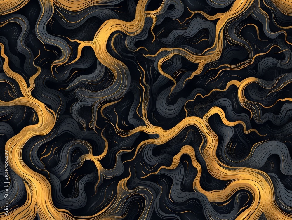 Fototapeta premium Black and Gold Wavy Lines Background
