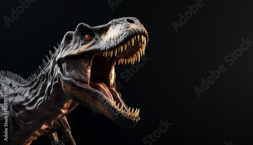 Head dinosaur grinning furious on black background