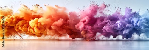 Vibrant Rainbow Holi Powder Explosion on White Background Generative AI