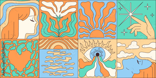 Set of abstract posters about femininity, beauty and nature in vector art.