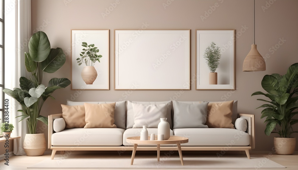 3D Mockup photo frame in Modern interior of living room 3D Mockup photo frame in Modern interior of living room