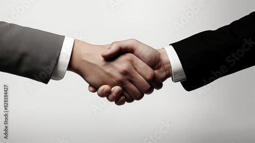 Handshake between two business partners, symbolizing partnership and collaboration, isolated on white background, with simple details, black and white tone
