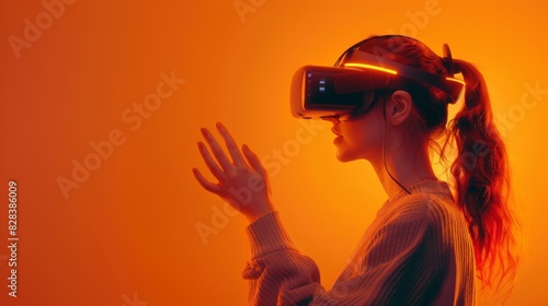 The woman with VR headset photo