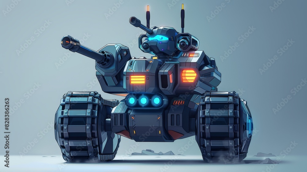 Advanced chibi tank with futuristic weapons, front view  Tank equipped with hightech armaments mini might  advanced tone  Vivid