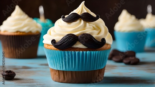 Cupacake with moustache garnished for Father's Day celebration photo