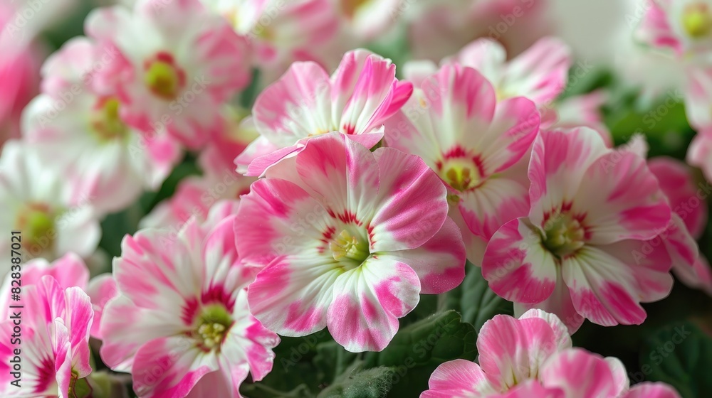 White pink primula blooms up close White pink primula blooms up close