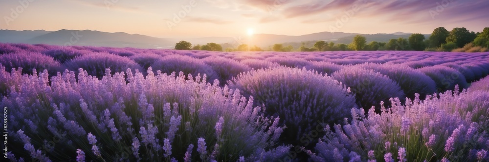 Obraz premium wall of bright lavender flowers banner background