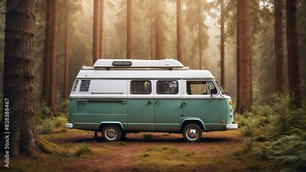 Camper Van in forest 