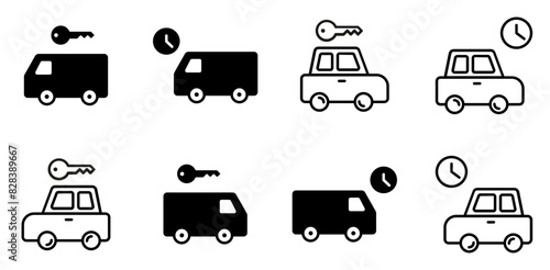 A Collection Of Rental Car Isolated Silhouette Solid Icons With Rent,Vehicle,Rental,Car,Hire Pictograms And Infographics Design Elements Vector Illustration