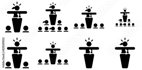 Set Of Linear Public Speaking Icon Icons Web Header Banner Design Containing Leadership,Conference,President,Speech,Public-Speaking Solid Icon Collection. Vector Illustration