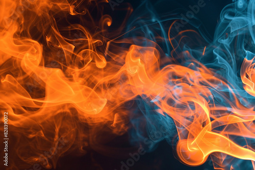 Bright orange smoke with deep blue neon, warm and captivating for events.