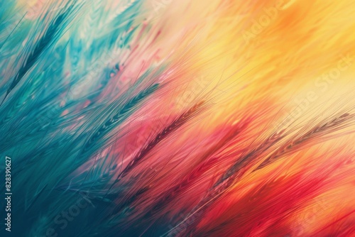 Abstract photograph of colorful feathers with a blurry background