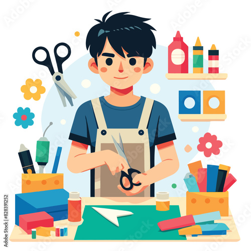 illustration of a skillful young man making crafts