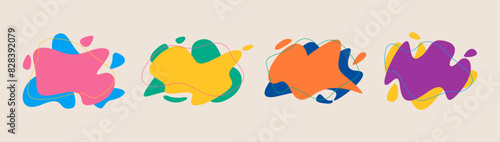 Set abstract graphic fluid elements in memphis style, dynamic waves, colors, fluid shapes. Colorful vector illustration