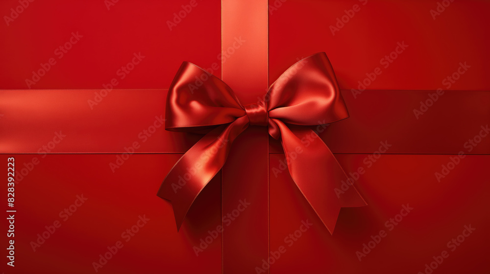 Close-up of a red gift box wrapped with a satin ribbon bow. Close-up of a red gift box wrapped with a satin ribbon bow.