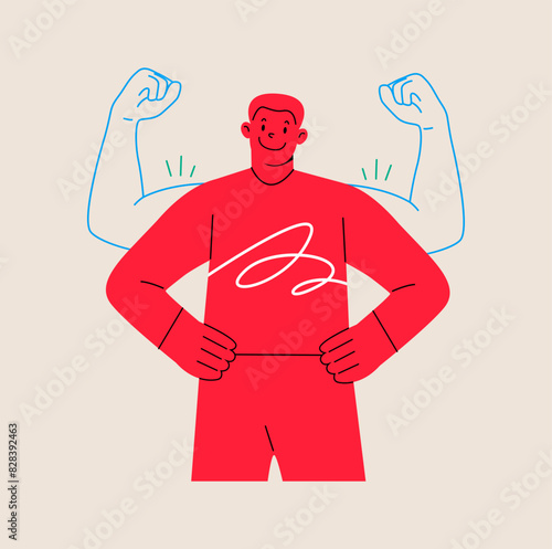 Man power, man self confidence, high esteem concept. Colorful vector illustration