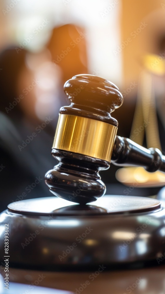 A judges gavel, used to signal the beginning or end of a court proceeding, rests on a wooden table A judges gavel, used to signal the beginning or end of a court proceeding, rests on a wooden table