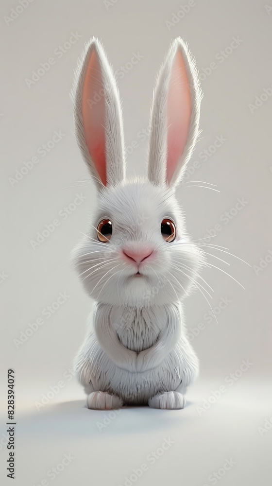 A white rabbit is seated on top of a table, looking around curiously A white rabbit is seated on top of a table, looking around curiously