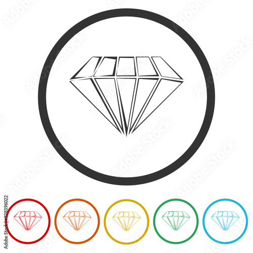 Diamond icon. Set icons in color circle buttons