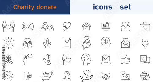 Set of Charity Donate web icons in line style. Testimonial, support, communication, charity, donation, icon. Vector illustration.
