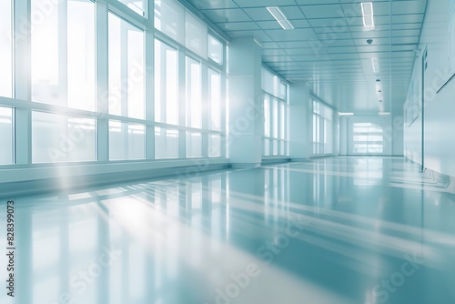 Abstract Blurred Hospital Corridor with Bright Lighting
