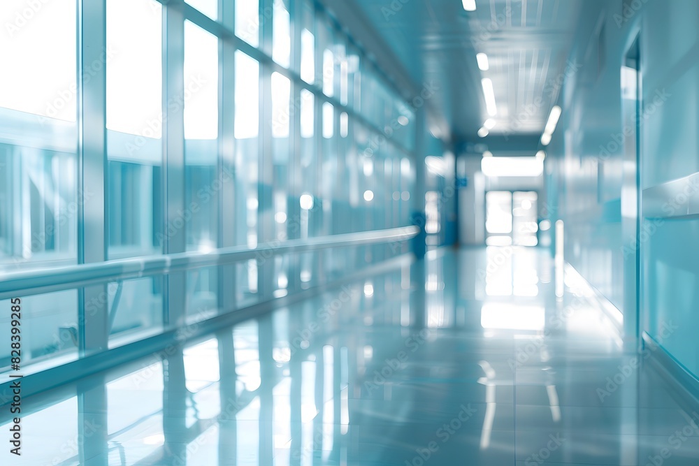 Fototapeta premium Abstract Blurred Hospital Corridor with Bright Lighting 