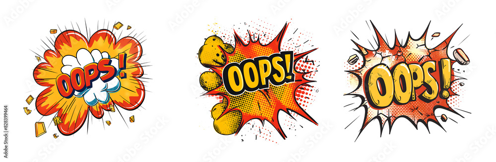 Collection of pop art retro Comic speech bubbles with OOPS!! text expression Collection of pop art retro Comic speech bubbles with OOPS!! text expression