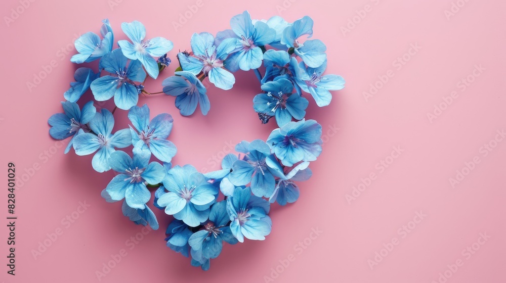 Blue fresh flower heart isolated on pink background representing love for Valentine s Day and mother Blue fresh flower heart isolated on pink background representing love for Valentine s Day and mother