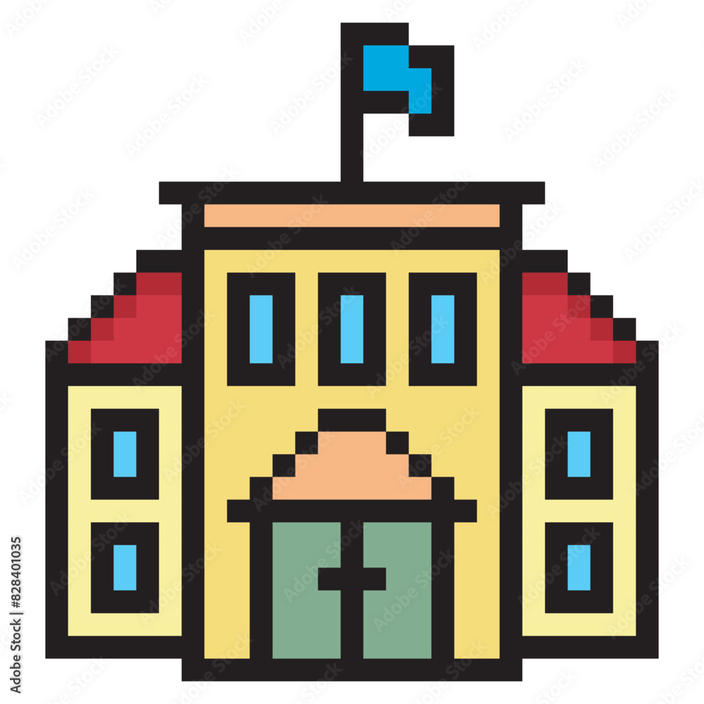 Fototapeta premium School building in pixel art style
