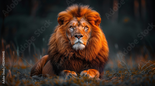 Le lion majestueux, roi des carnassiers, avec sa crinière imposante, rugit dans la jungle sauvage, portrait vivant de la nature. photo